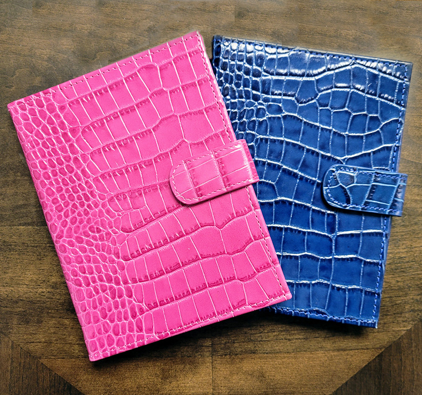Fuchsia mock croc book wallet