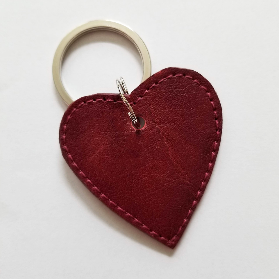 Silver heart circular key ring