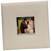 4x6 Silver Diamond Patterned Fabric Covered Photo Album with Silver Framed Cover Window